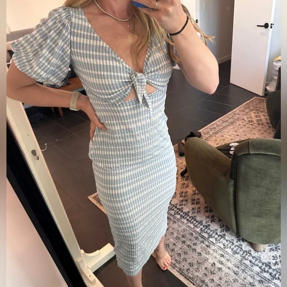 blue gingham dress urban outfitters Urban Outfitters Blue Gingham Babydoll Dress with Lace Trim Collar and   The Thrifty Hippy